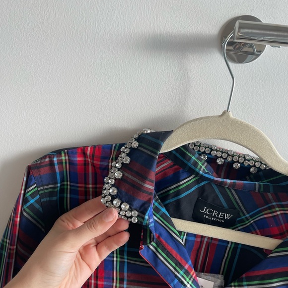 J Crew Plaid Button-Up Shirt with Embellished Collar - Picture 4 of 11